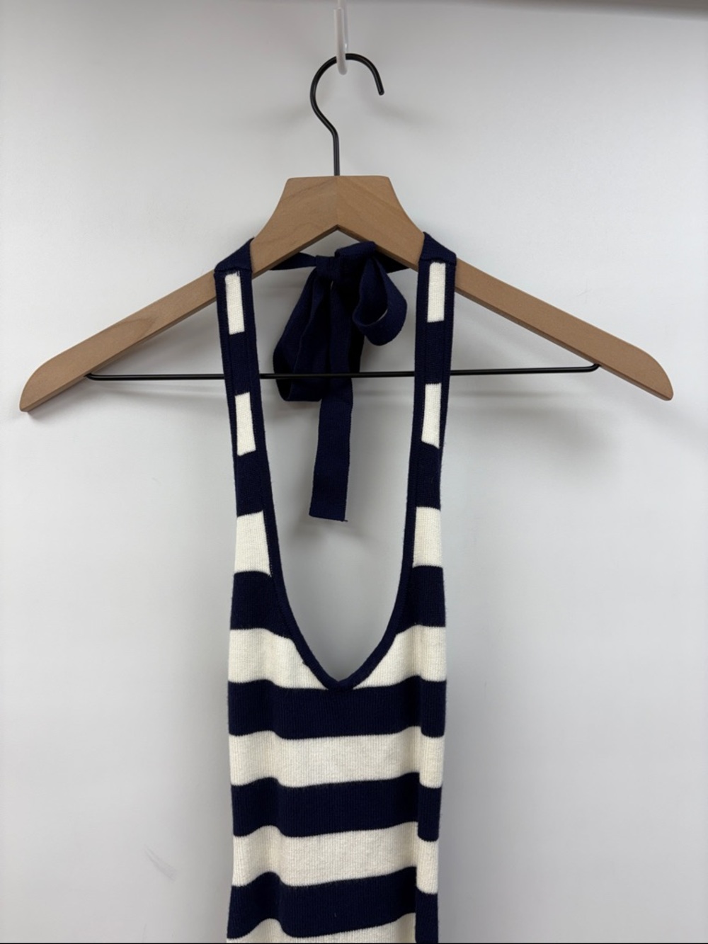 NWT Frankies Bikinis Dolly Striped Stretchy Rib Knit Halter Mini Dress Navy XS - Picture 5 of 11